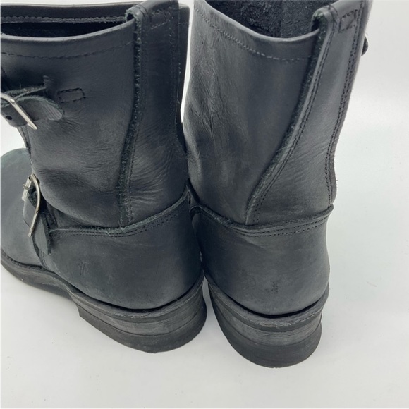 Frye Black Leather Combat Boots with Buckles - Picture 4 of 11